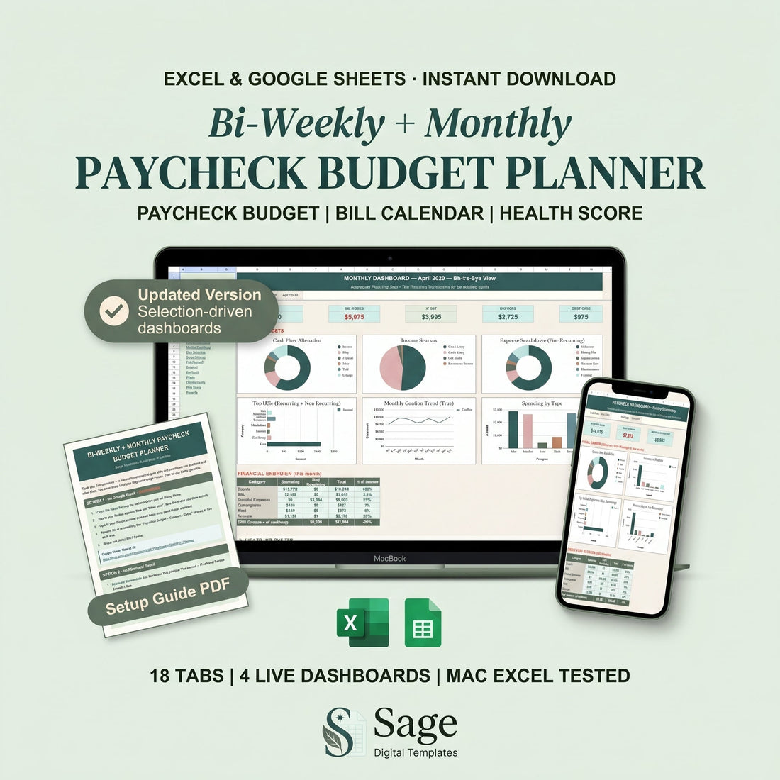 How to build a bi-weekly budget, Sage Digital Bi-Weekly Paycheck Budget Planner preview