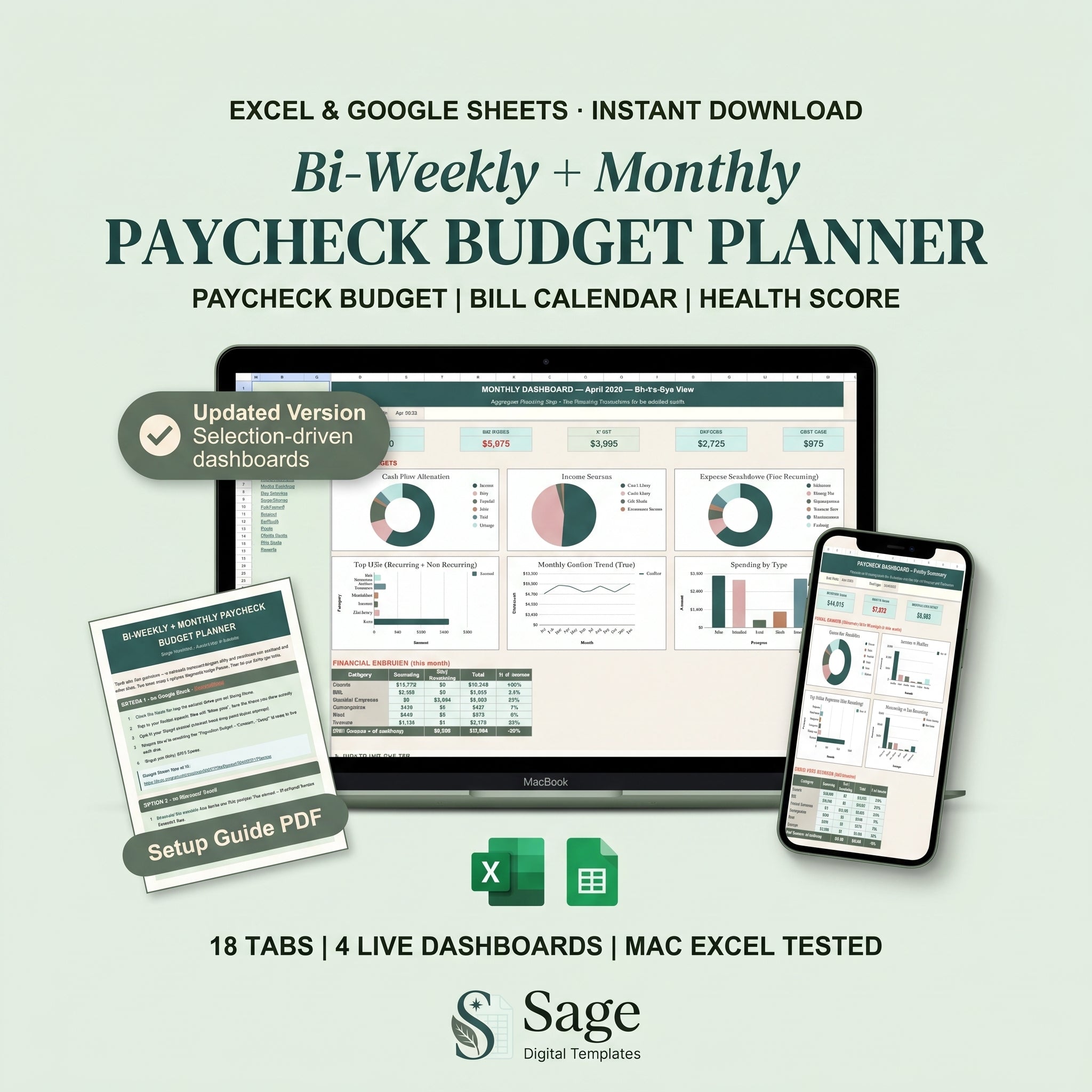 How to build a bi-weekly budget, Sage Digital Bi-Weekly Paycheck Budget Planner preview
