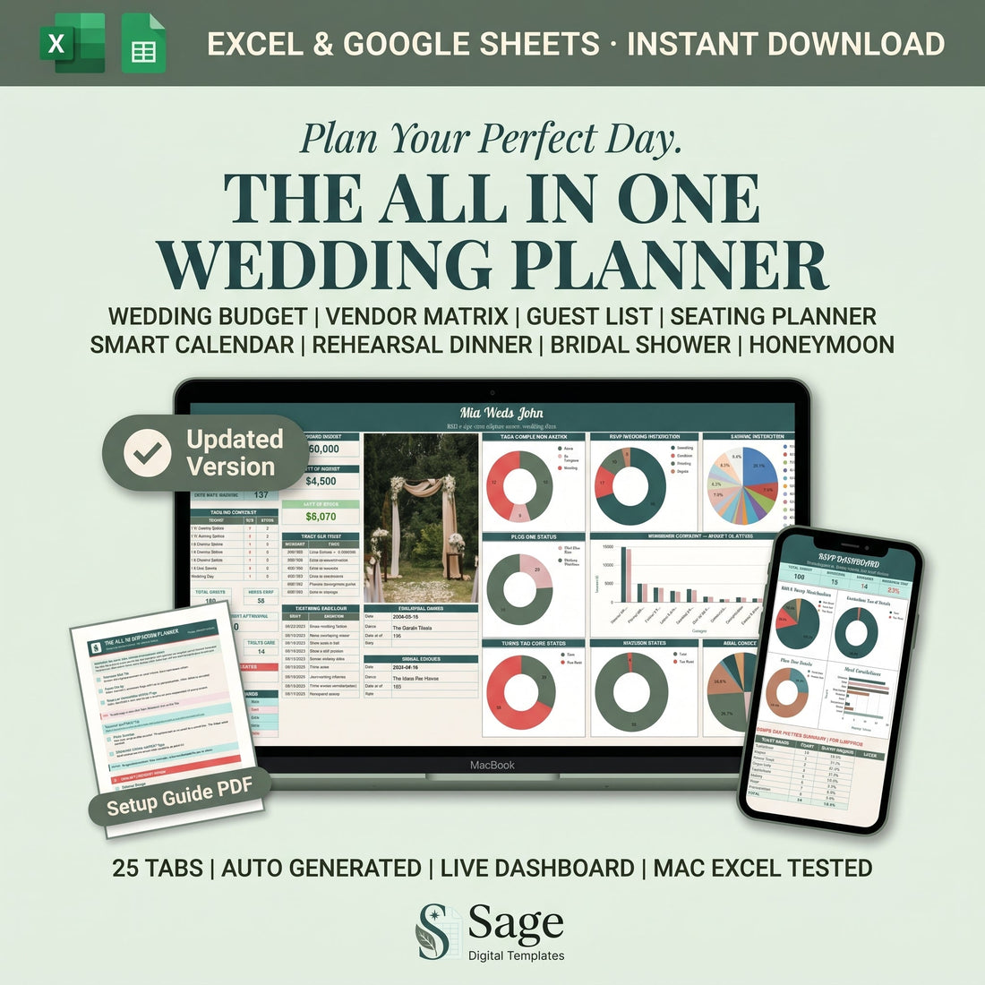 Wedding budget checklist - Sage Digital Wedding Planner Spreadsheet preview