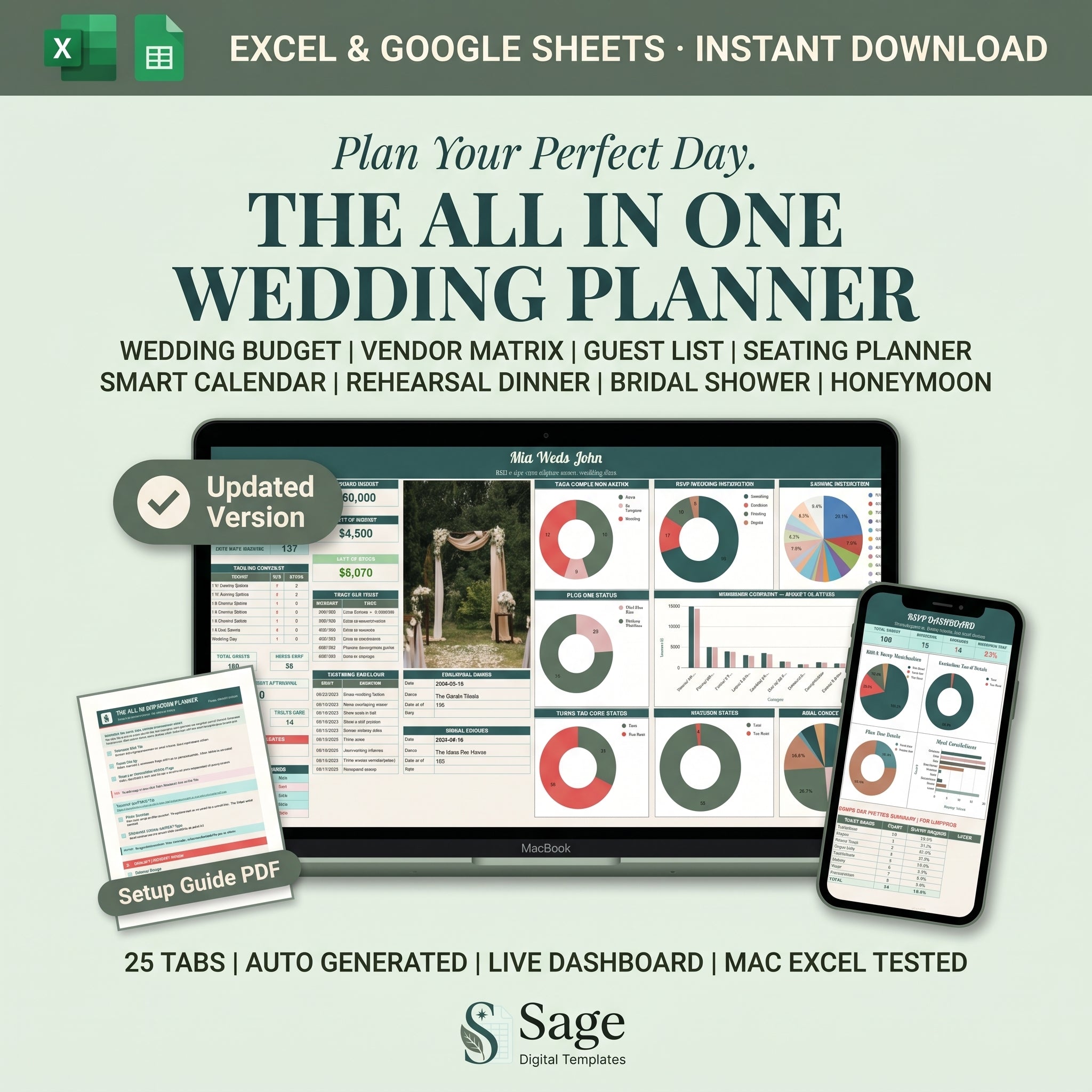 Wedding budget checklist - Sage Digital Wedding Planner Spreadsheet preview