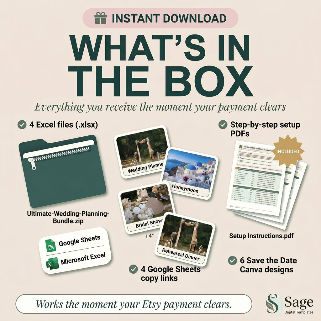 Wedding planner bundle digital download — what's included in the ZIP